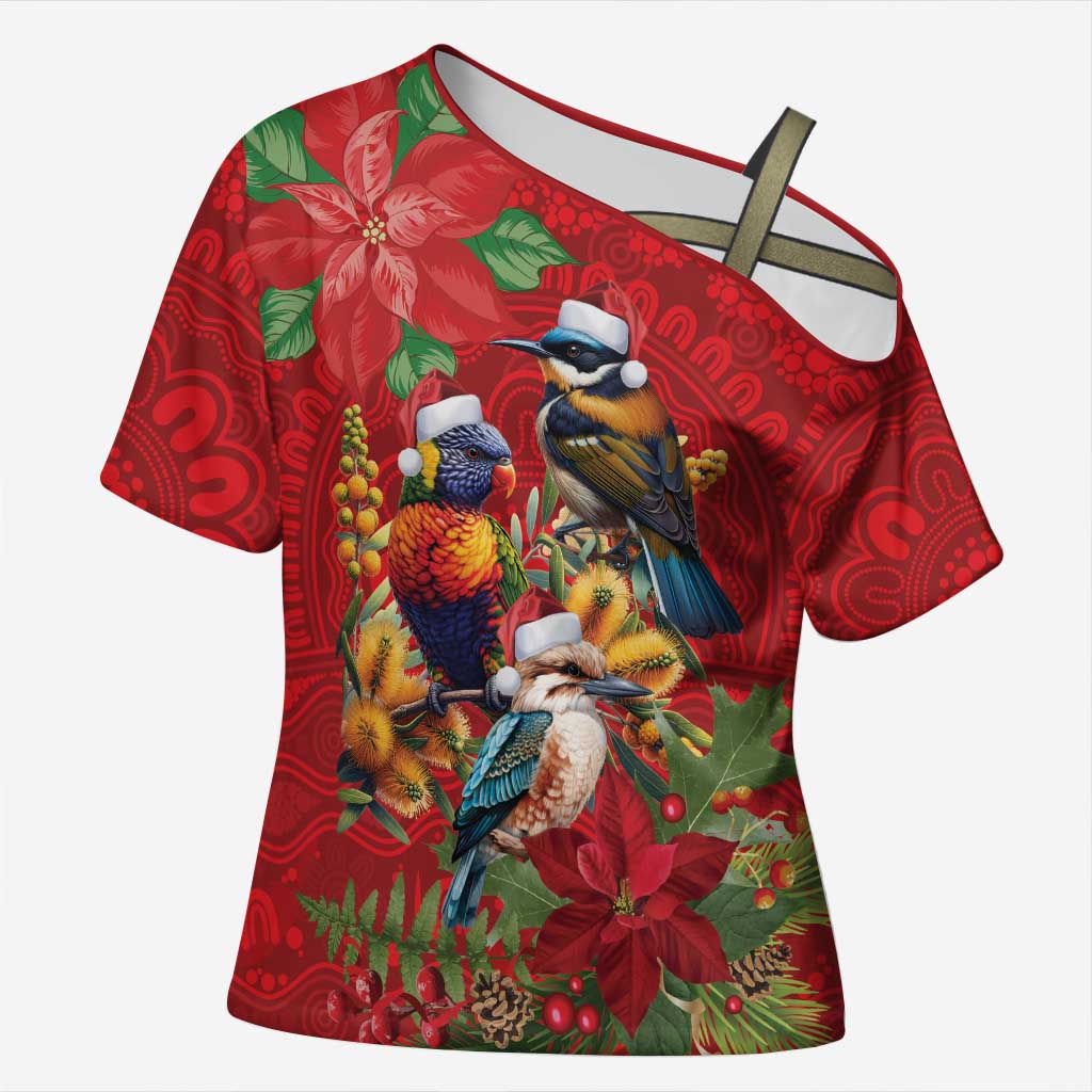 Aussie Native Bird Cross Shoulder Shirt Aboriginal Inspired Christmas - Aussie Hoodie