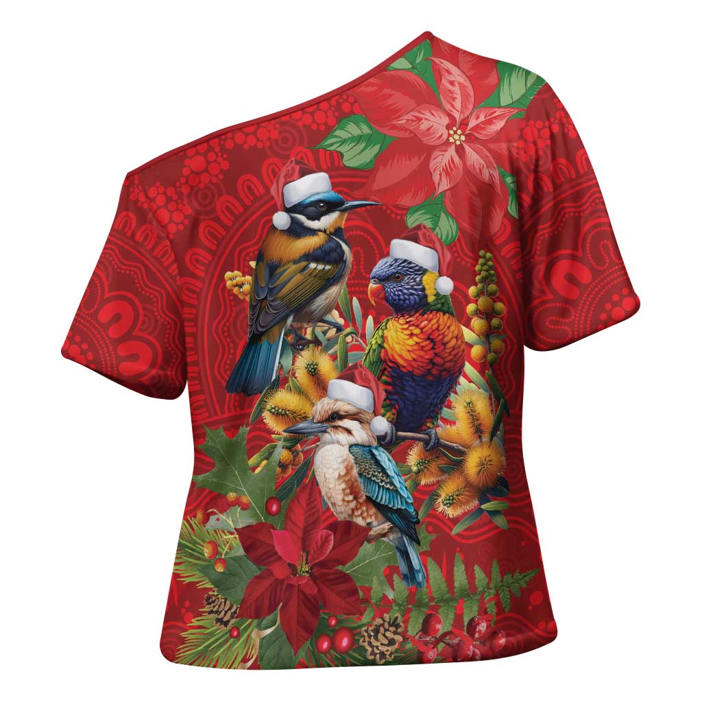 Aussie Native Bird Cross Shoulder Shirt Aboriginal Inspired Christmas - Aussie Hoodie