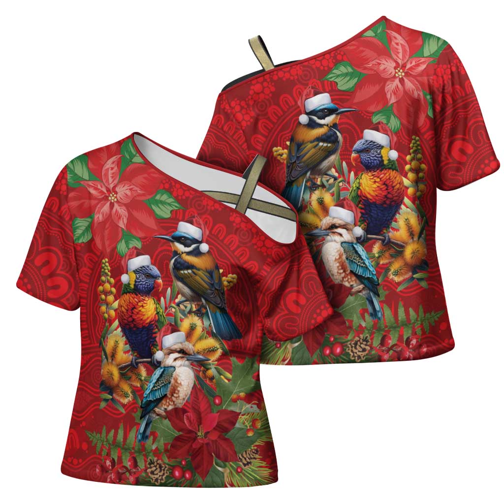 Aussie Native Bird Cross Shoulder Shirt Aboriginal Inspired Christmas - Aussie Hoodie