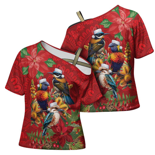 Aussie Native Bird Cross Shoulder Shirt Aboriginal Inspired Christmas - Aussie Hoodie