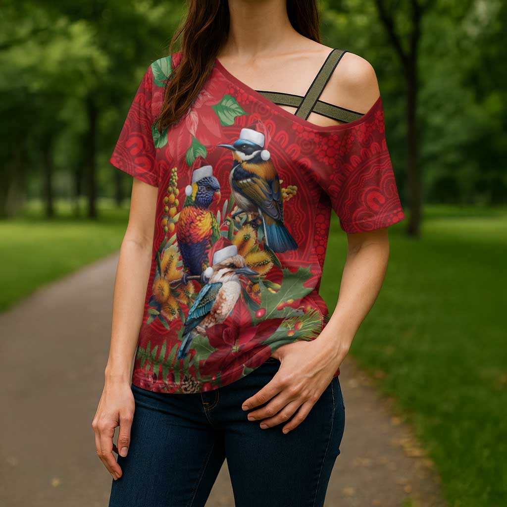 Aussie Native Bird Cross Shoulder Shirt Aboriginal Inspired Christmas - Aussie Hoodie