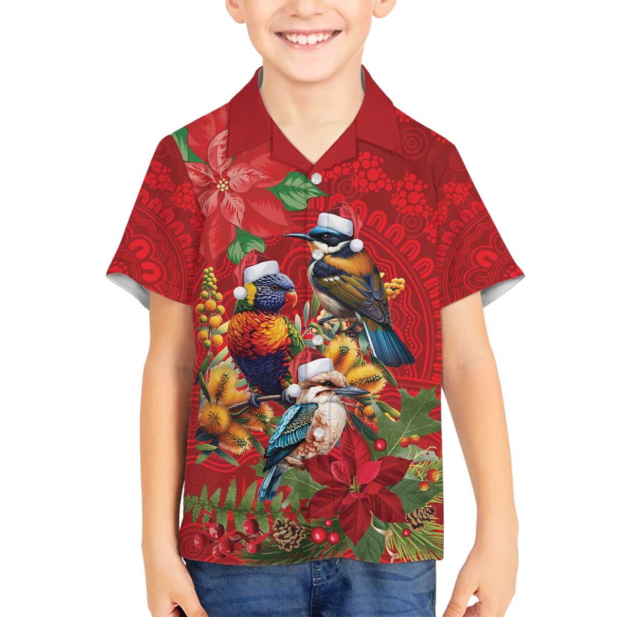 Aussie Native Bird Family Matching Off The Shoulder Long Sleeve Dress and Hawaiian Shirt Aboriginal Inspired Christmas - Aussie Hoodie