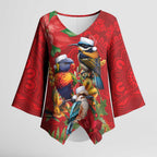 Aussie Native Bird Kimono Sleeve Blouse Aboriginal Inspired Christmas - Aussie Hoodie