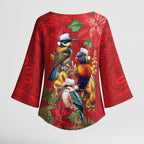 Aussie Native Bird Kimono Sleeve Blouse Aboriginal Inspired Christmas - Aussie Hoodie