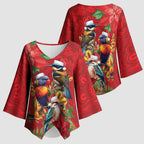 Aussie Native Bird Kimono Sleeve Blouse Aboriginal Inspired Christmas - Aussie Hoodie