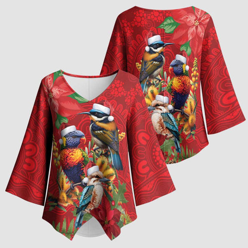 Aussie Native Bird Kimono Sleeve Blouse Aboriginal Inspired Christmas - Aussie Hoodie