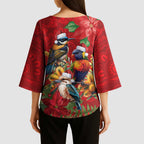 Aussie Native Bird Kimono Sleeve Blouse Aboriginal Inspired Christmas - Aussie Hoodie