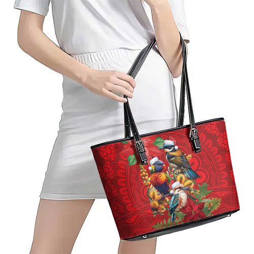 Aussie Native Bird Leather Tote Bag Aboriginal Inspired Christmas - Aussie Hoodie