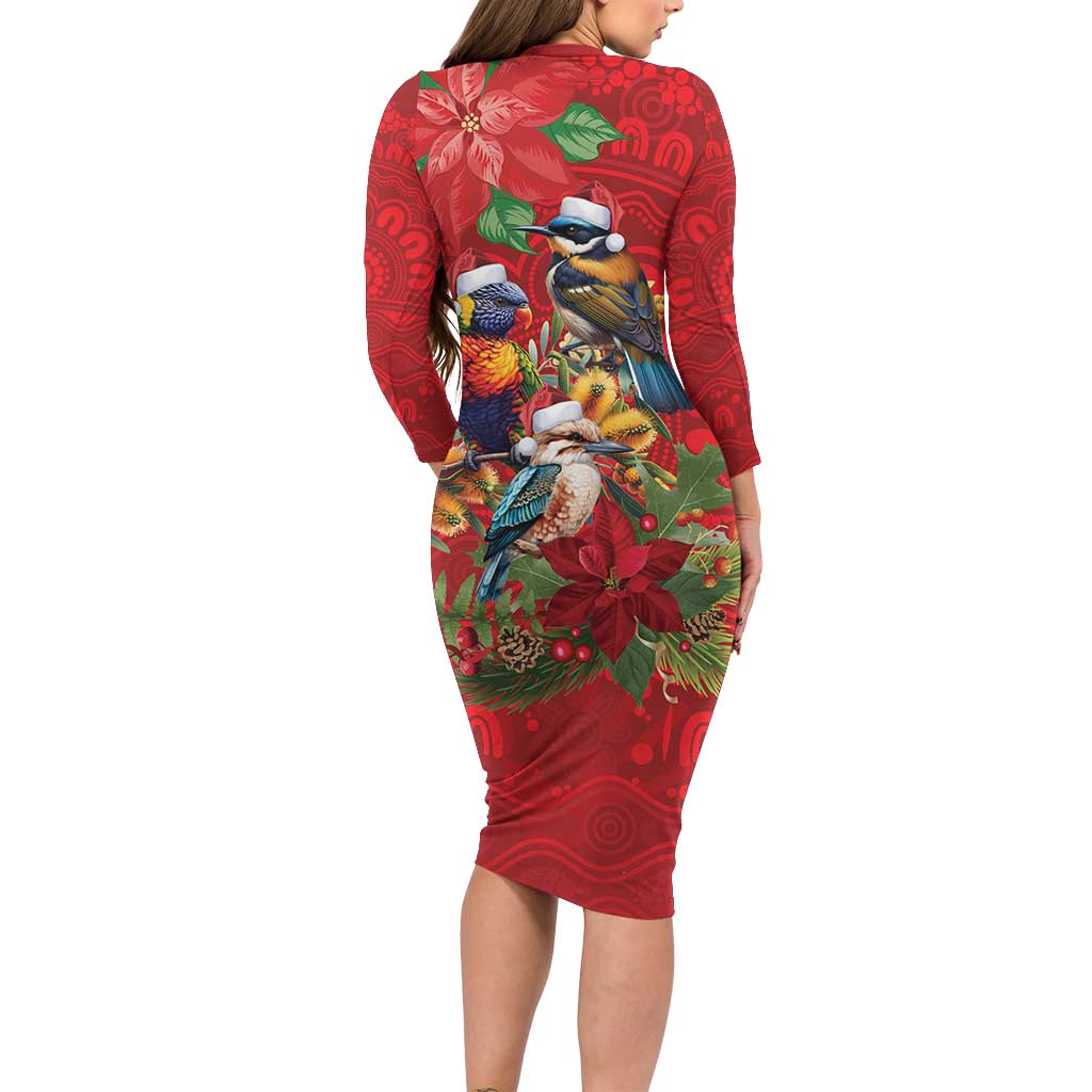 Aussie Native Bird Long Sleeve Bodycon Dress Aboriginal Inspired Christmas - Aussie Hoodie