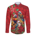 Aussie Native Bird Long Sleeve Button Shirt Aboriginal Inspired Christmas - Aussie Hoodie