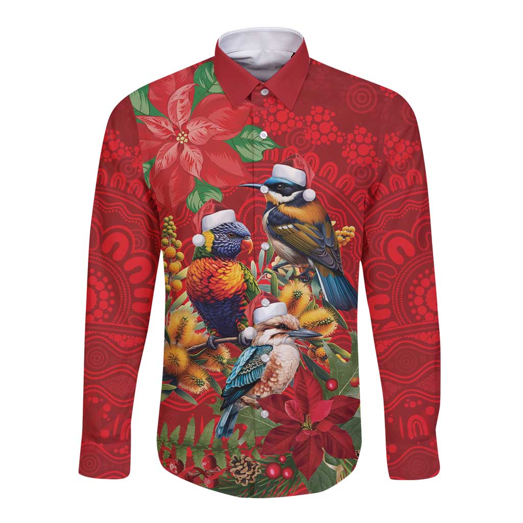 Aussie Native Bird Long Sleeve Button Shirt Aboriginal Inspired Christmas - Aussie Hoodie