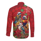 Aussie Native Bird Long Sleeve Button Shirt Aboriginal Inspired Christmas - Aussie Hoodie
