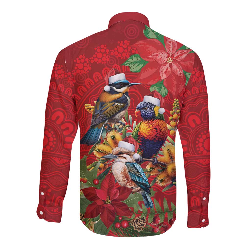 Aussie Native Bird Long Sleeve Button Shirt Aboriginal Inspired Christmas - Aussie Hoodie