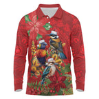Aussie Native Bird Long Sleeve Polo Shirt Aboriginal Inspired Christmas - Aussie Hoodie