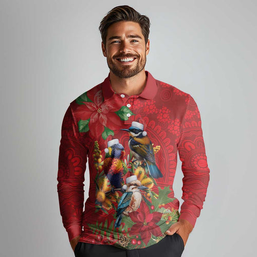 Aussie Native Bird Long Sleeve Polo Shirt Aboriginal Inspired Christmas - Aussie Hoodie