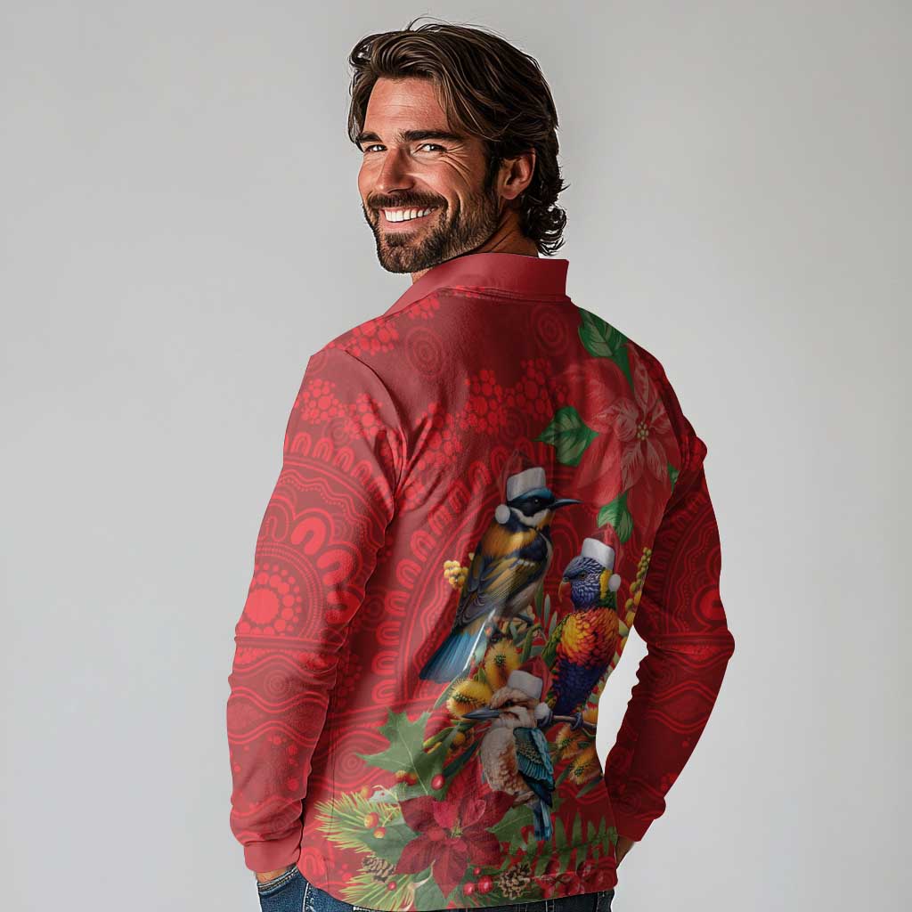 Aussie Native Bird Long Sleeve Polo Shirt Aboriginal Inspired Christmas - Aussie Hoodie