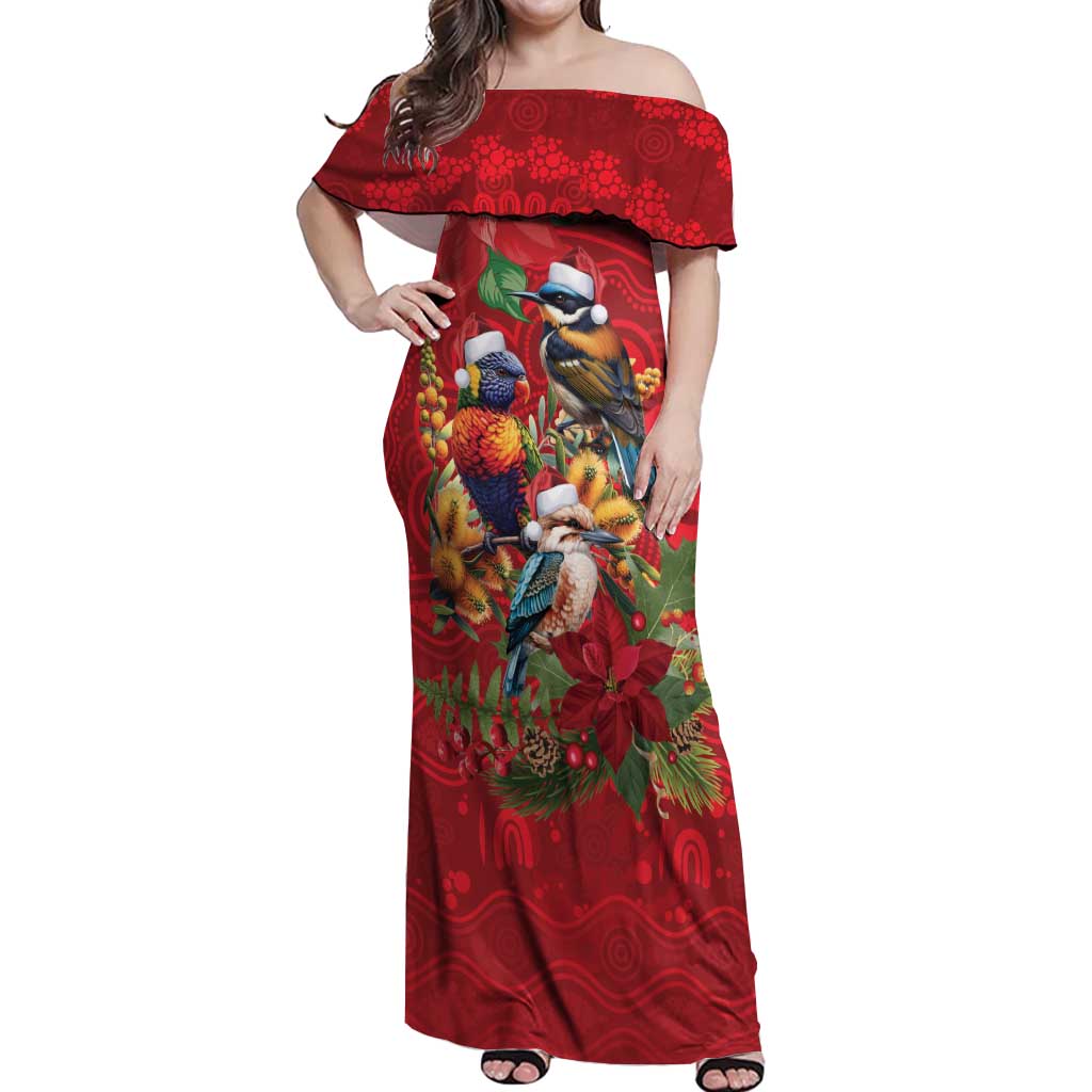 Aussie Native Bird Off Shoulder Maxi Dress Aboriginal Inspired Christmas - Aussie Hoodie