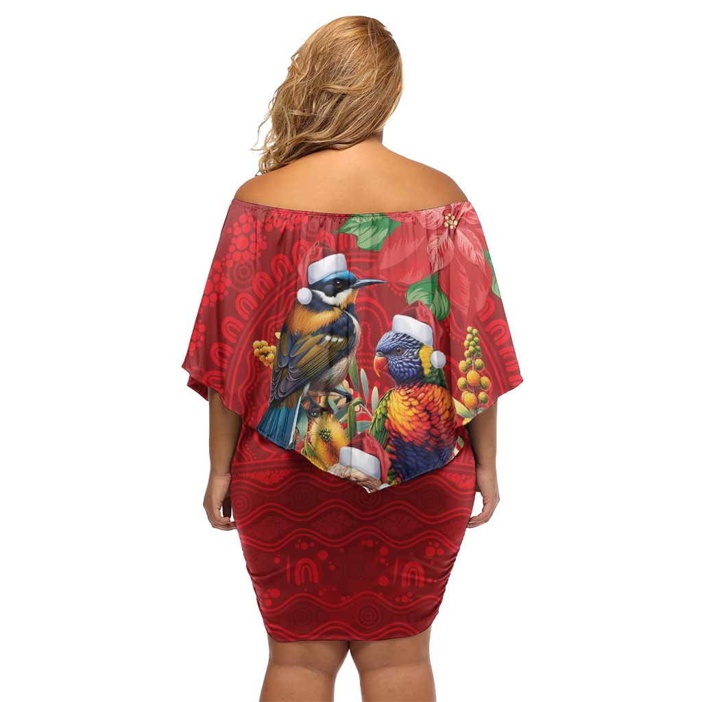 Aussie Native Bird Off Shoulder Short Dress Aboriginal Inspired Christmas - Aussie Hoodie