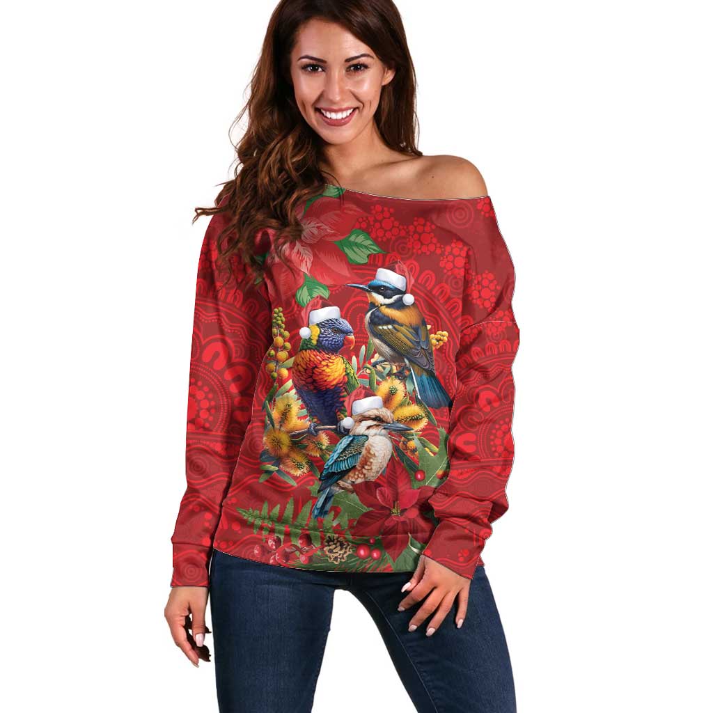 Aussie Native Bird Off Shoulder Sweater Aboriginal Inspired Christmas - Aussie Hoodie