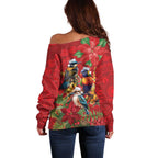 Aussie Native Bird Off Shoulder Sweater Aboriginal Inspired Christmas - Aussie Hoodie