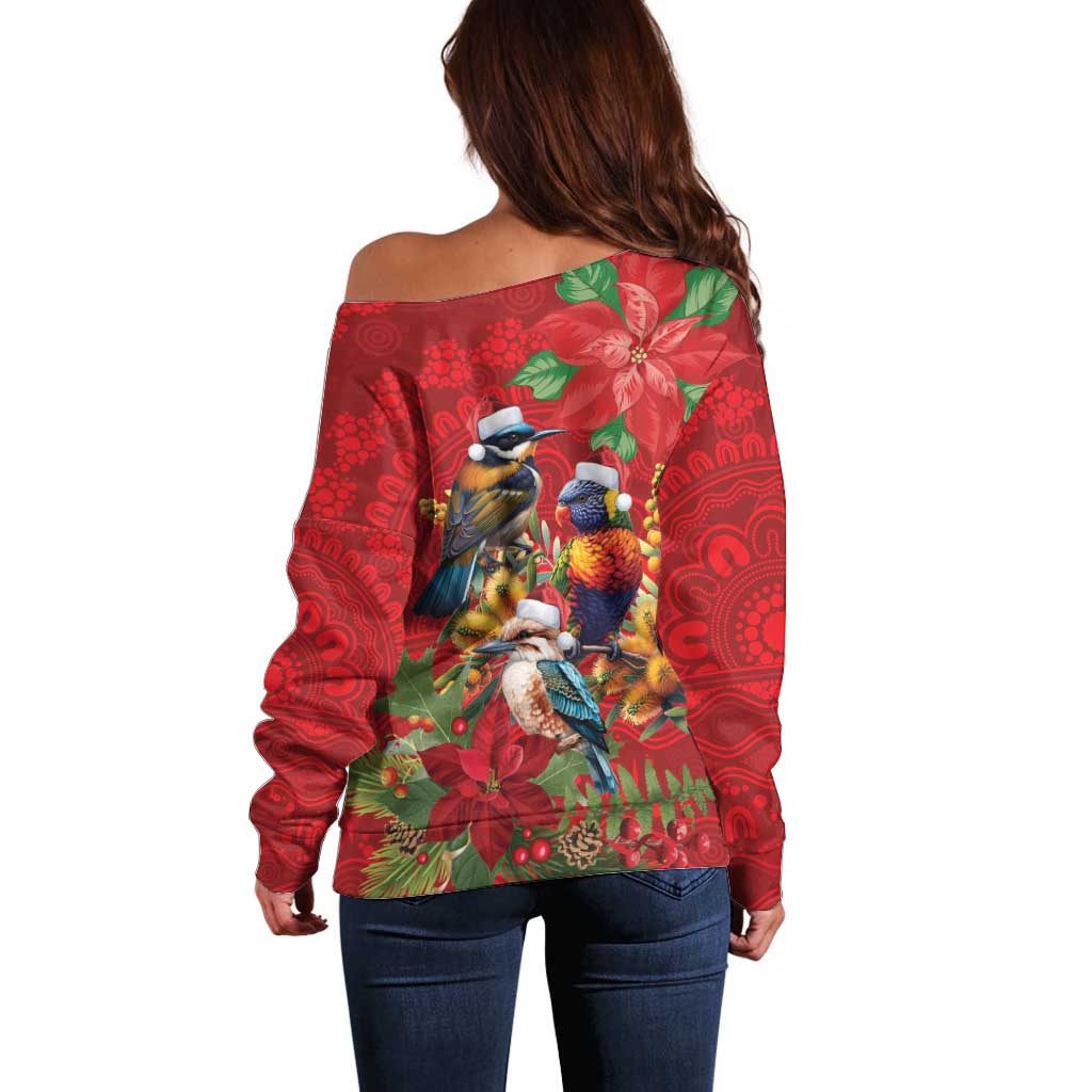 Aussie Native Bird Off Shoulder Sweater Aboriginal Inspired Christmas - Aussie Hoodie