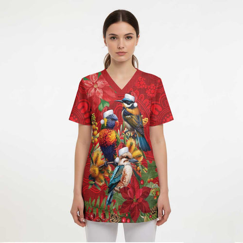 Aussie Native Bird Scrub Top Aboriginal Inspired Christmas - Aussie Hoodie