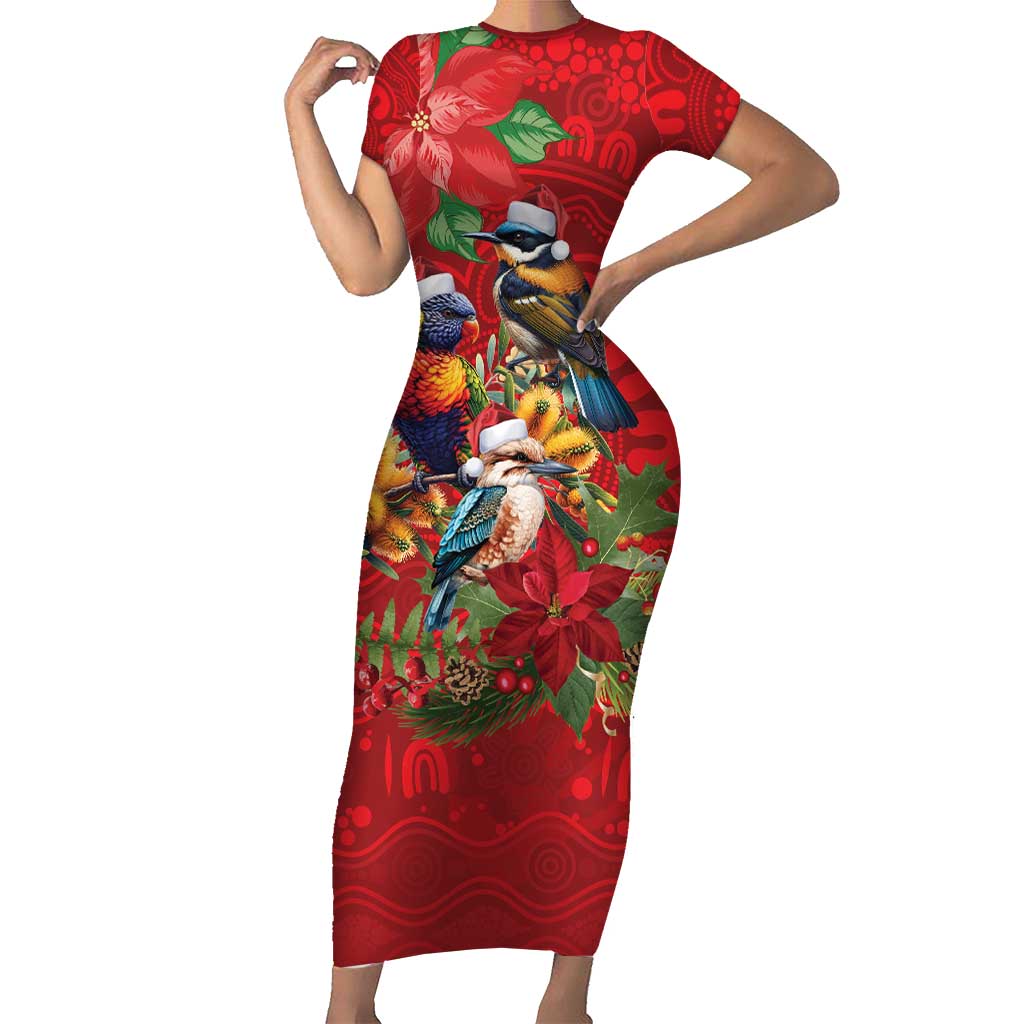 Aussie Native Bird Short Sleeve Bodycon Dress Aboriginal Inspired Christmas - Aussie Hoodie