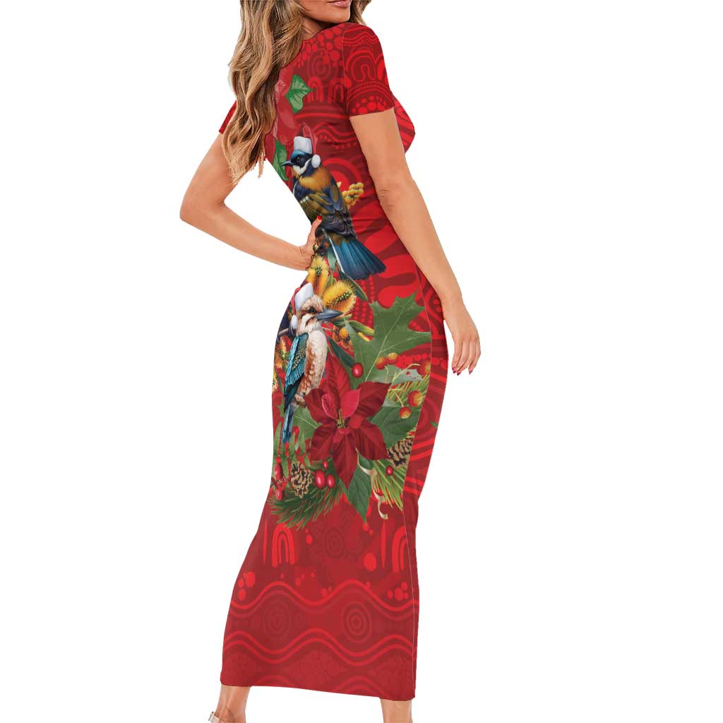 Aussie Native Bird Short Sleeve Bodycon Dress Aboriginal Inspired Christmas - Aussie Hoodie
