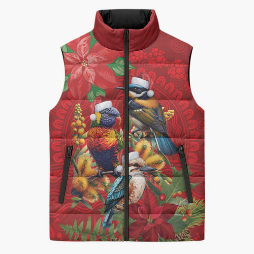 Aussie Native Bird Sleeveless Puffer Jacket Aboriginal Inspired Christmas - Aussie Hoodie