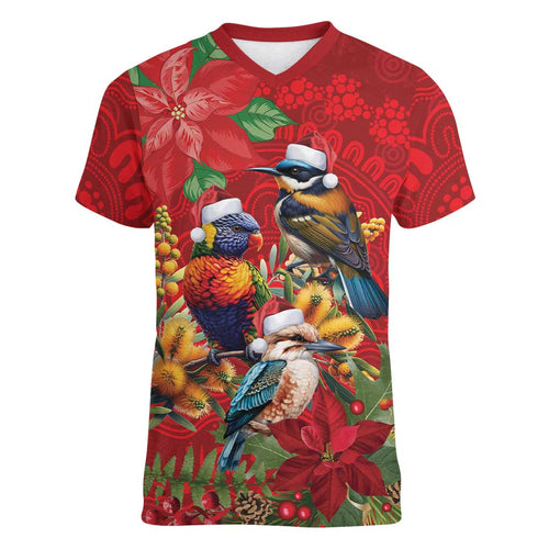 Aussie Native Bird Women V-Neck T-Shirt Aboriginal Inspired Christmas - Aussie Hoodie