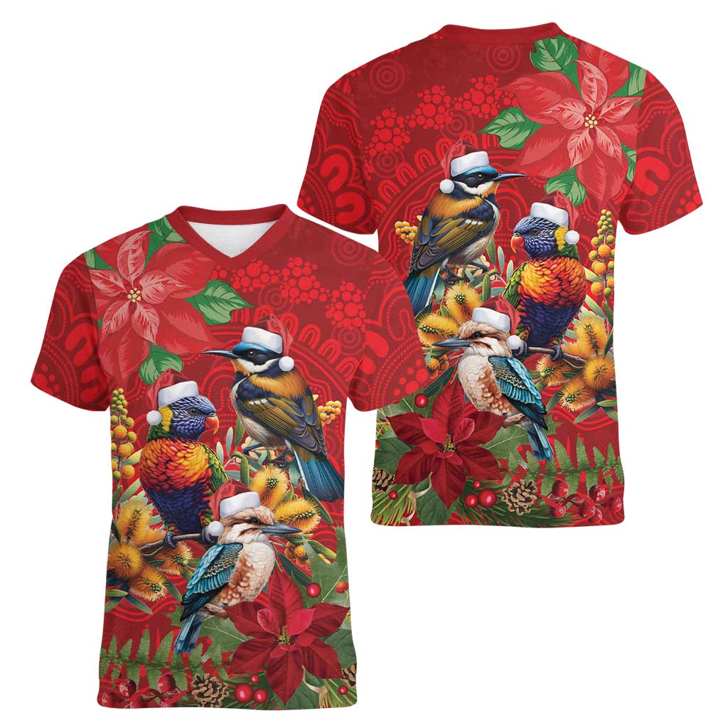 Aussie Native Bird Women V-Neck T-Shirt Aboriginal Inspired Christmas - Aussie Hoodie