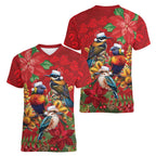 Aussie Native Bird Women V-Neck T-Shirt Aboriginal Inspired Christmas - Aussie Hoodie