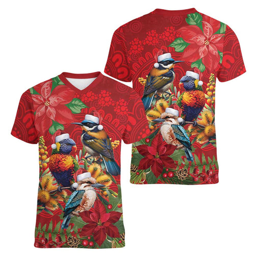 Aussie Native Bird Women V-Neck T-Shirt Aboriginal Inspired Christmas - Aussie Hoodie