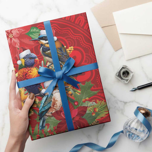 Aussie Native Bird Wrapping Paper Aboriginal Inspired Christmas - Aussie Hoodie