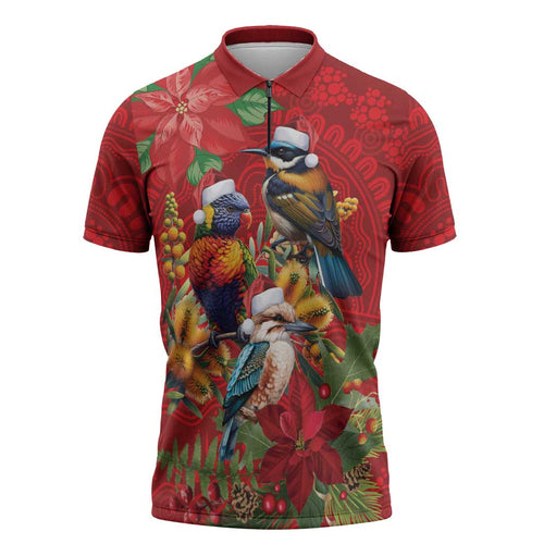 Aussie Native Bird Zipper Polo Shirt Aboriginal Inspired Christmas - Aussie Hoodie