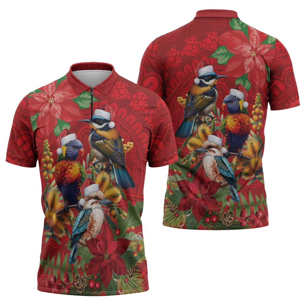 Aussie Native Bird Zipper Polo Shirt Aboriginal Inspired Christmas - Aussie Hoodie