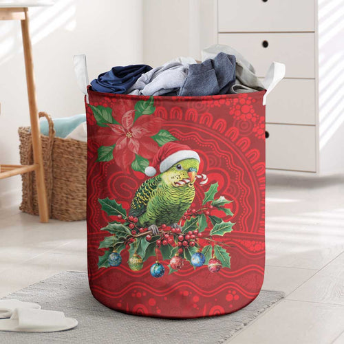 Aussie Green Budgerigar Laundry Basket Aboriginal Inspired Christmas - Aussie Hoodie