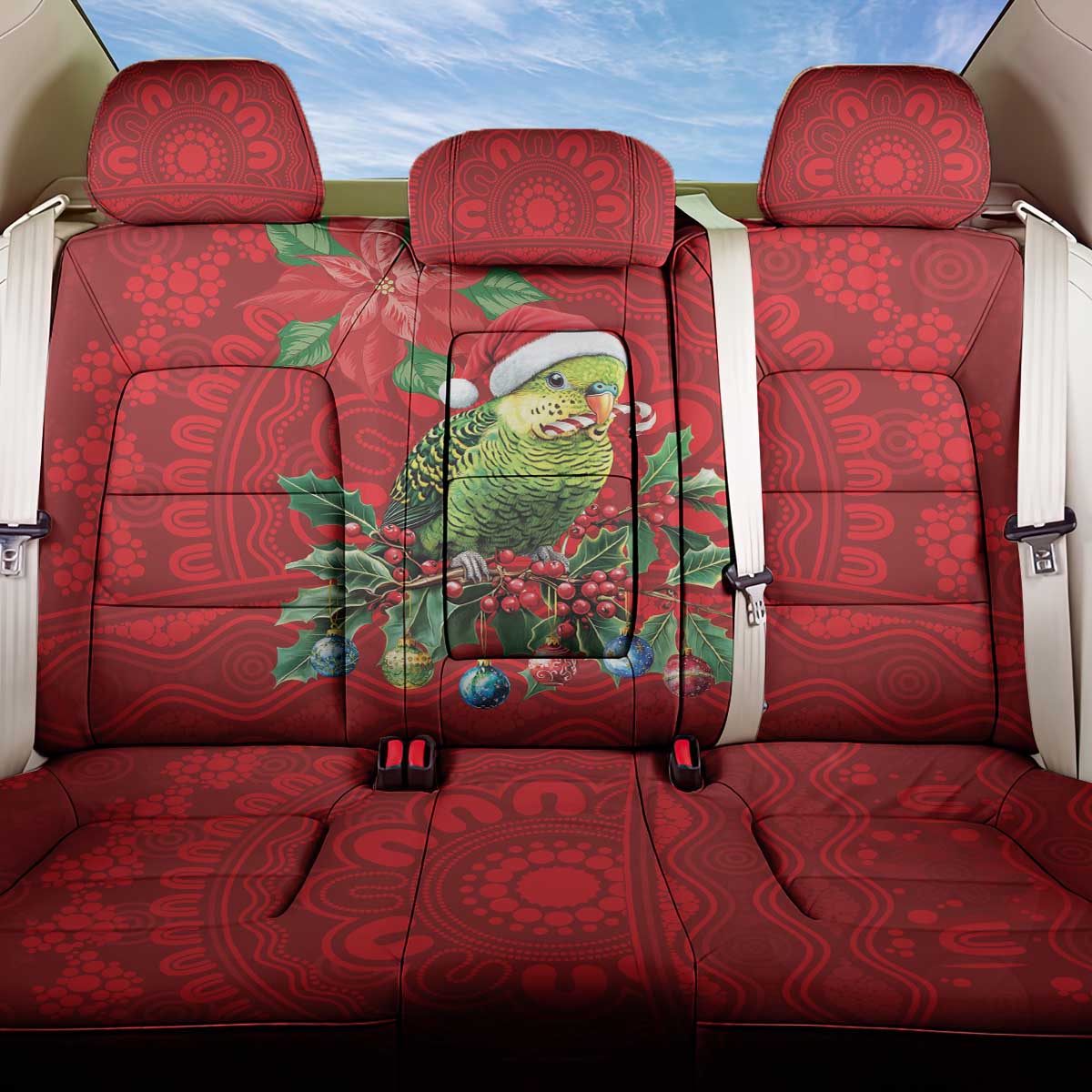 Aussie Green Budgerigar Back Car Seat Cover Aboriginal Inspired Christmas - Aussie Hoodie