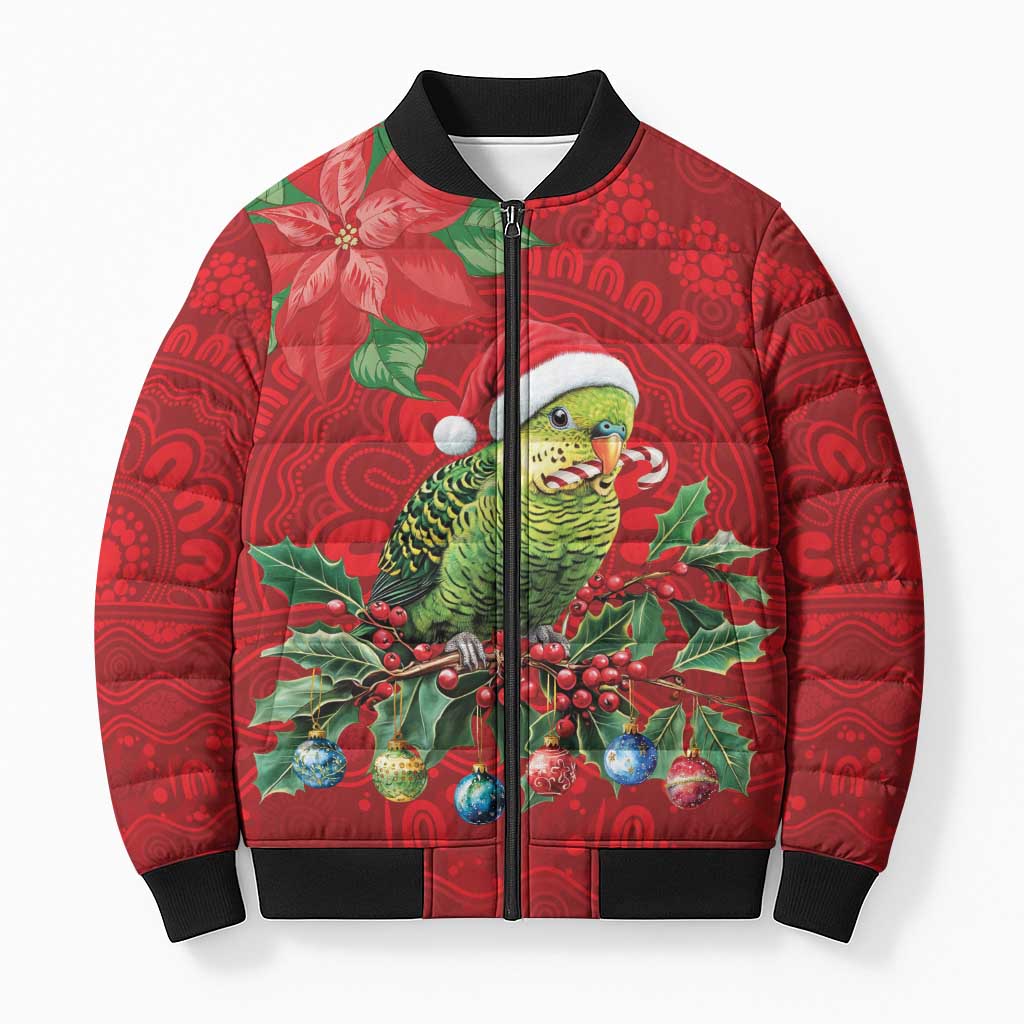 Aussie Green Budgerigar Bomber Puffer Jacket Aboriginal Inspired Christmas - Aussie Hoodie