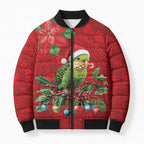 Aussie Green Budgerigar Bomber Puffer Jacket Aboriginal Inspired Christmas - Aussie Hoodie