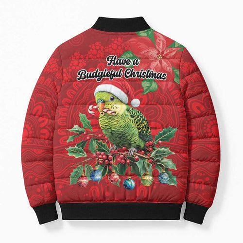 Aussie Green Budgerigar Bomber Puffer Jacket Aboriginal Inspired Christmas - Aussie Hoodie