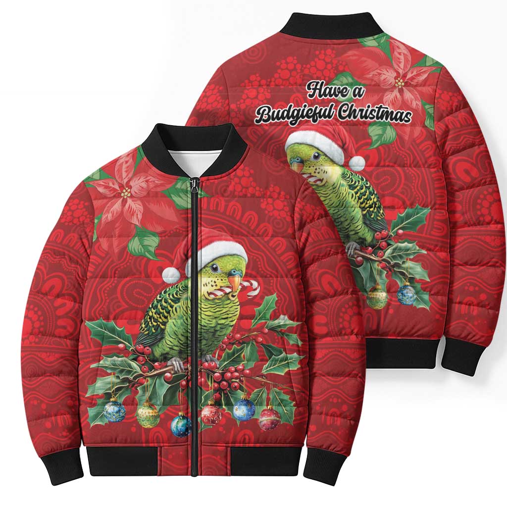 Aussie Green Budgerigar Bomber Puffer Jacket Aboriginal Inspired Christmas - Aussie Hoodie