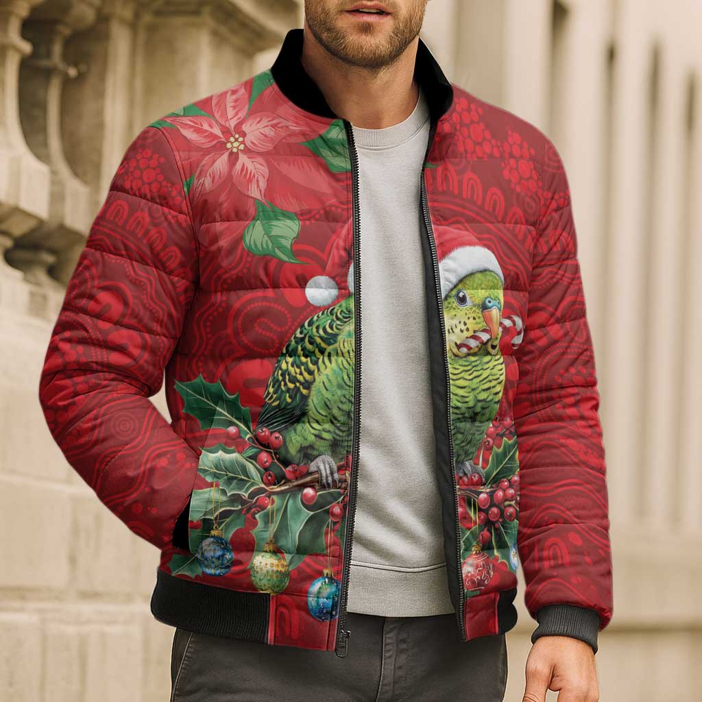 Aussie Green Budgerigar Bomber Puffer Jacket Aboriginal Inspired Christmas - Aussie Hoodie
