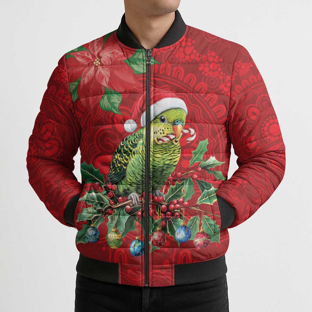 Aussie Green Budgerigar Bomber Puffer Jacket Aboriginal Inspired Christmas - Aussie Hoodie