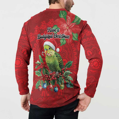 Aussie Green Budgerigar Button Sweatshirt Aboriginal Inspired Christmas - Aussie Hoodie