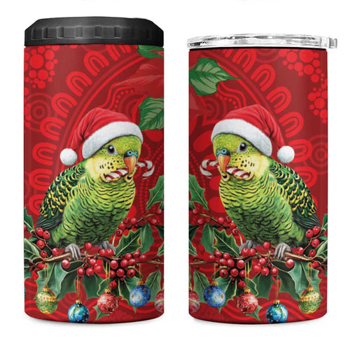 Aussie Green Budgerigar 4 in 1 Can Cooler Tumbler Aboriginal Inspired Christmas - Aussie Hoodie