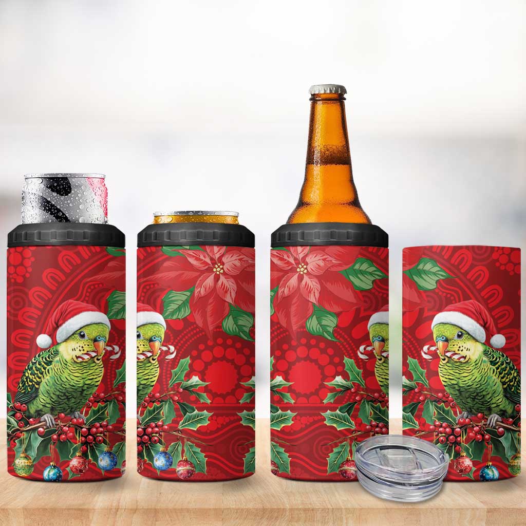 Aussie Green Budgerigar 4 in 1 Can Cooler Tumbler Aboriginal Inspired Christmas - Aussie Hoodie