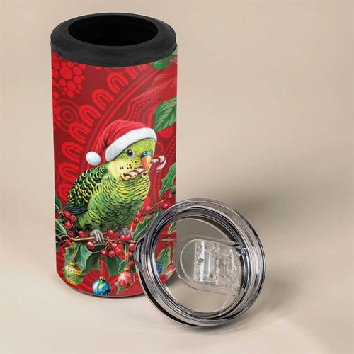 Aussie Green Budgerigar 4 in 1 Can Cooler Tumbler Aboriginal Inspired Christmas - Aussie Hoodie