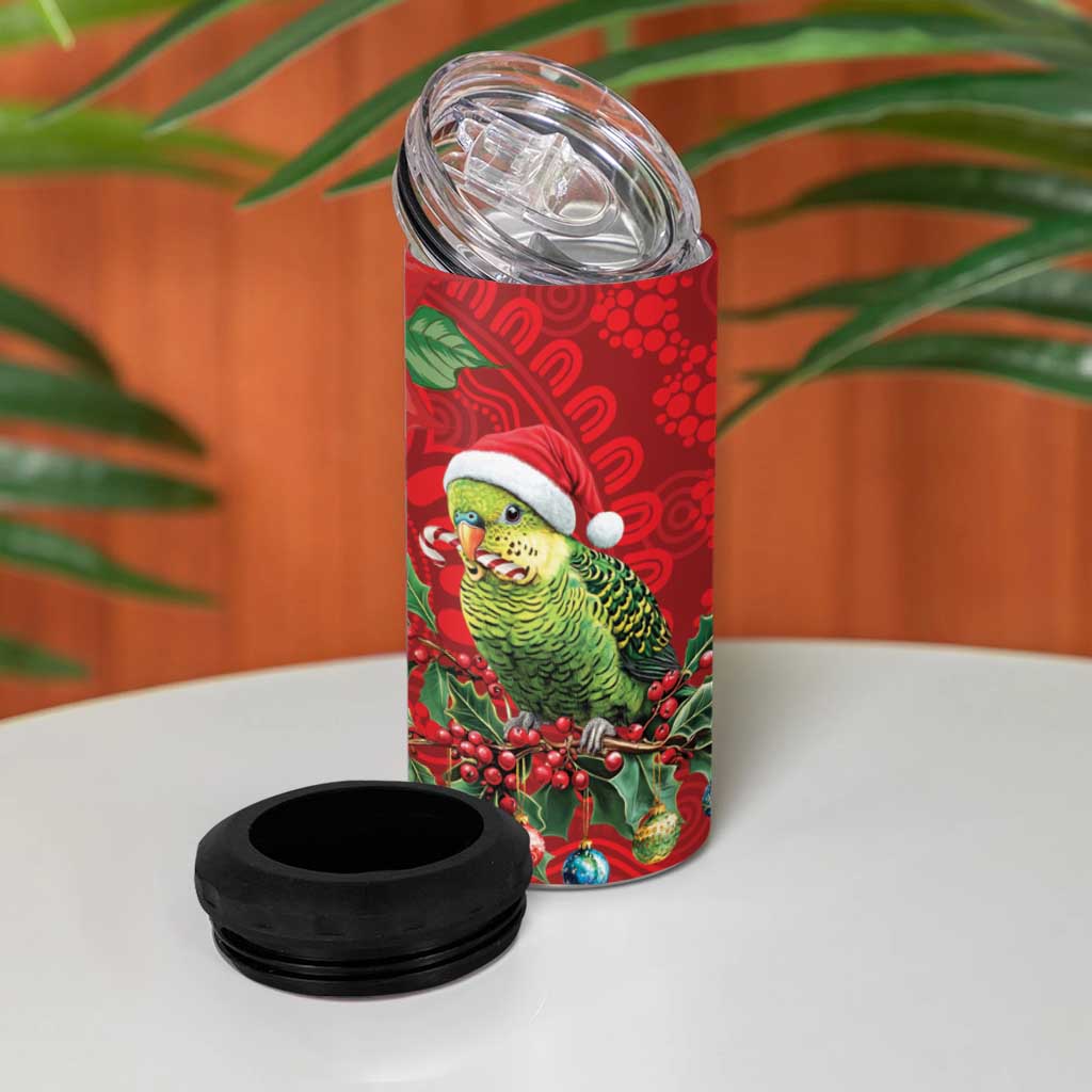 Aussie Green Budgerigar 4 in 1 Can Cooler Tumbler Aboriginal Inspired Christmas - Aussie Hoodie