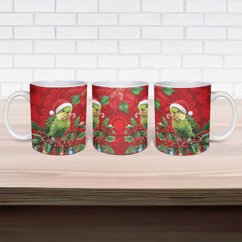 Aussie Green Budgerigar Ceramic Mug Aboriginal Inspired Christmas - Aussie Hoodie
